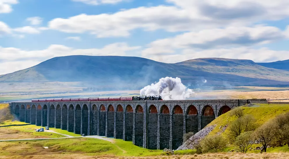 Steam train crossing the Viaduct