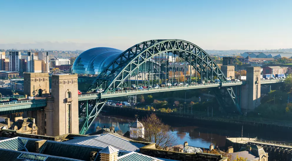 Elevated view of the iconic Tyne Bridge in Newcastle