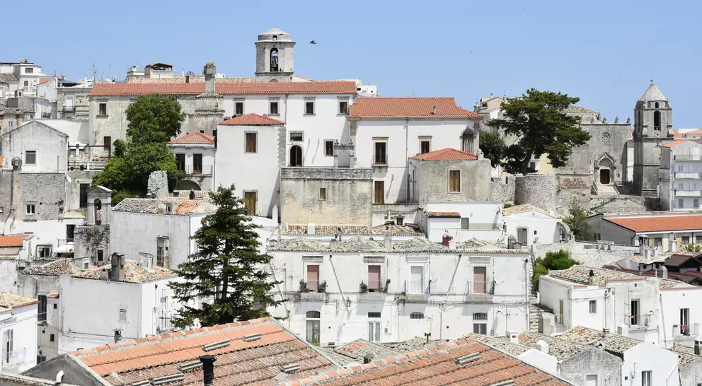 Panoramic view of the sea from an old town of Monte Sant'Angelo in the Puglia