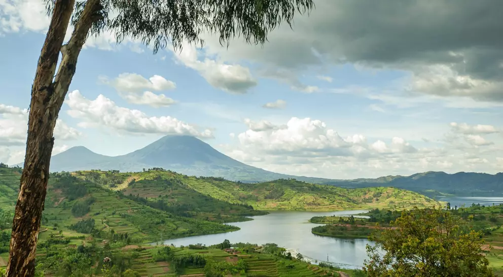 Mountain range and lake landscape