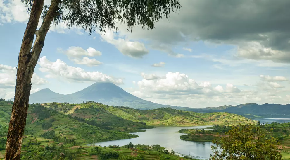 Mountain range and lake landscape