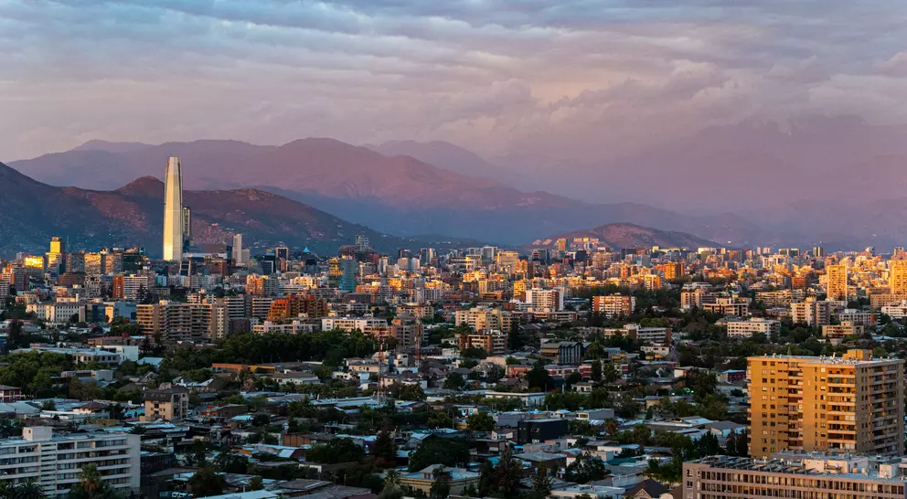 View of Santiago de Chile City in front of the Andes mountains