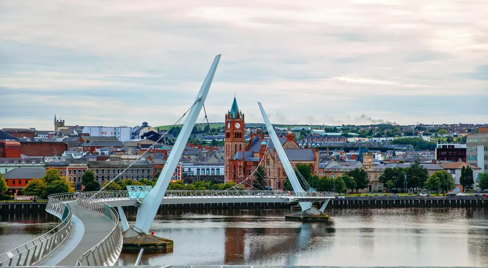  Illuminated Peace bridge in Derry Londonderry, City of Culture