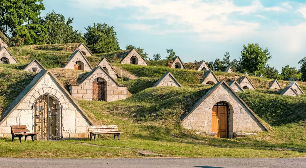 Wine cellars in a row at Tokaj Wine region