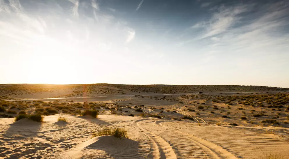 Sunset in Sahara desert near Douz in Tunisia
