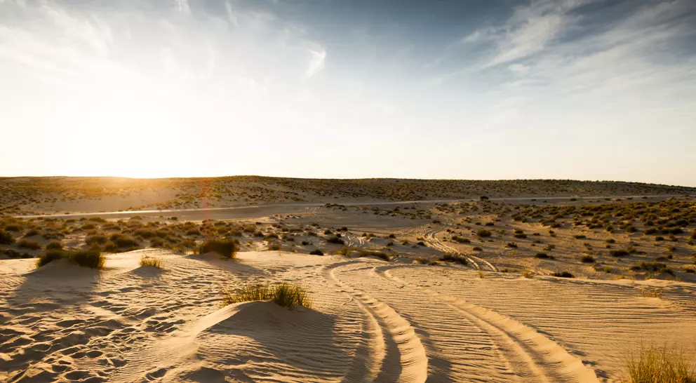 Sunset in Sahara desert near Douz in Tunisia