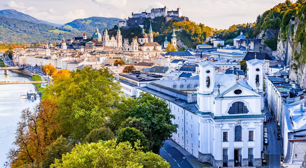 Beautiful view of Salzburg skyline with Hohensalzburg castle and oldtown, Salzburger Land, Austria