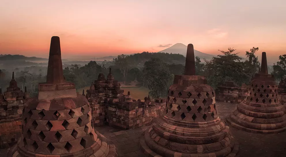 Vortex cloud formations above Borobudur Temple in Central Java, Indonesia