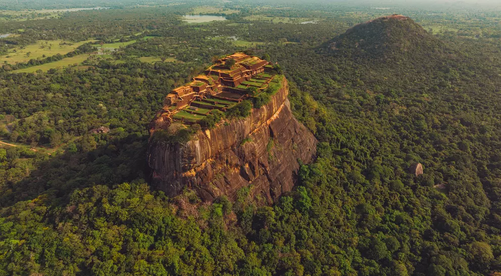 Aerial drone view of Sigiriya Rock