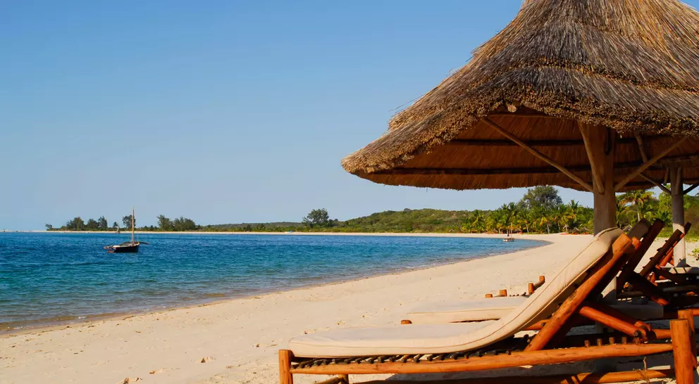 Resting beds on the coast of the idyllic island