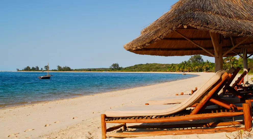 Resting beds on the coast of the idyllic island