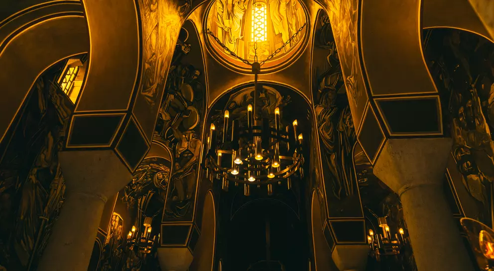 Ancient church in Veliko Tarnovo in Bulgaria. The interior of an ancient restored church in the Tsarevets fortress