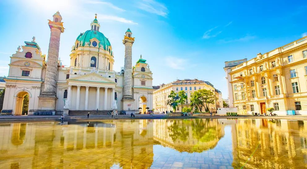 Scenic view of Charle's Church (Karlskirche) in Vienna old town