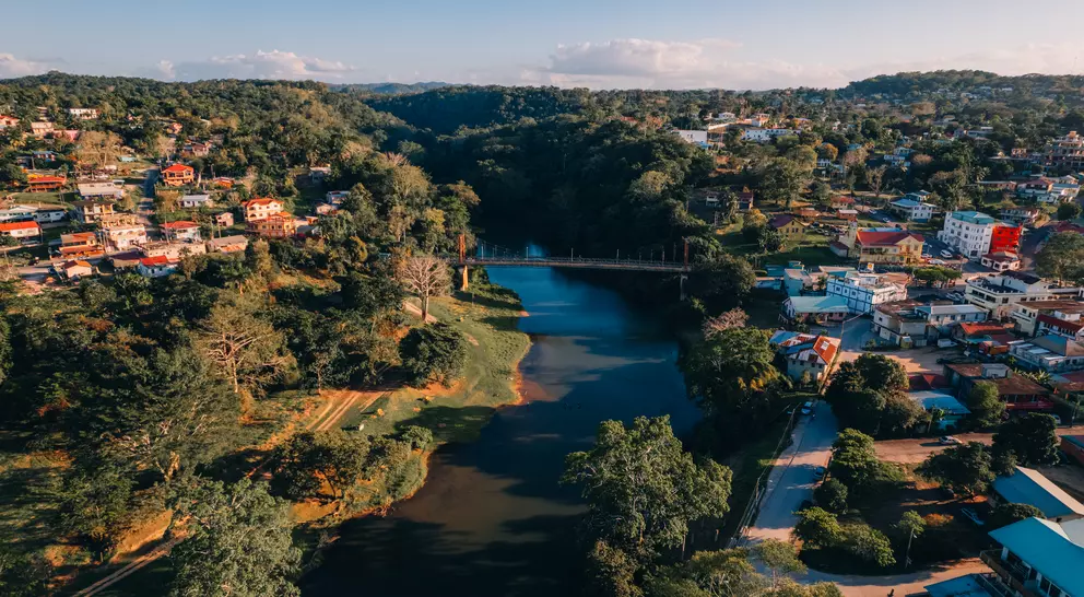 The towns of San Ignacio and Santa Elena are connected by a suspension bridge across the Macal River built in 1949