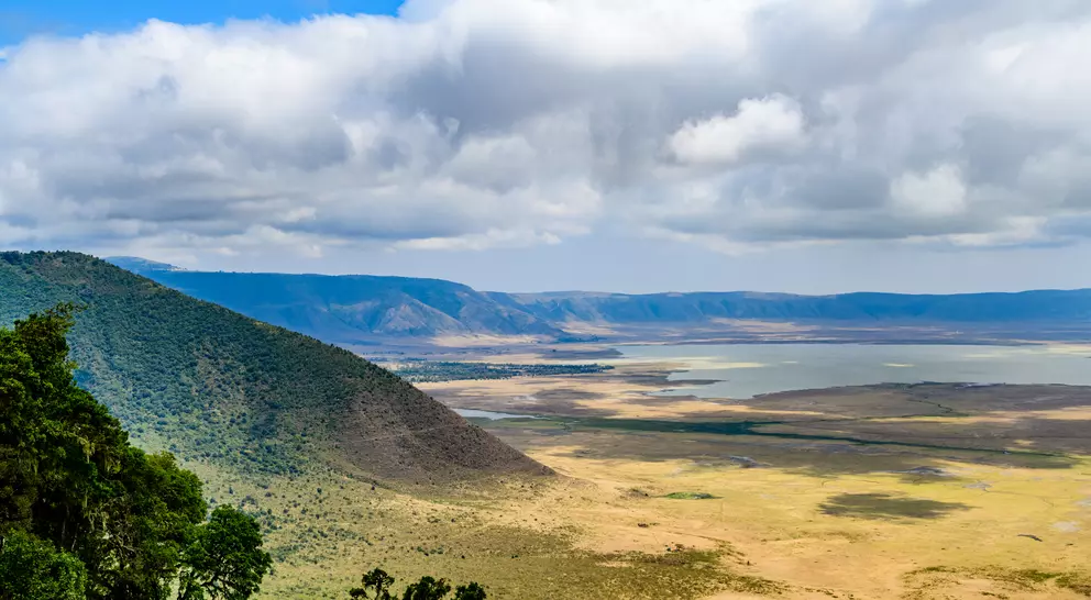 View of the Ngorongoro crater from atop the mountain