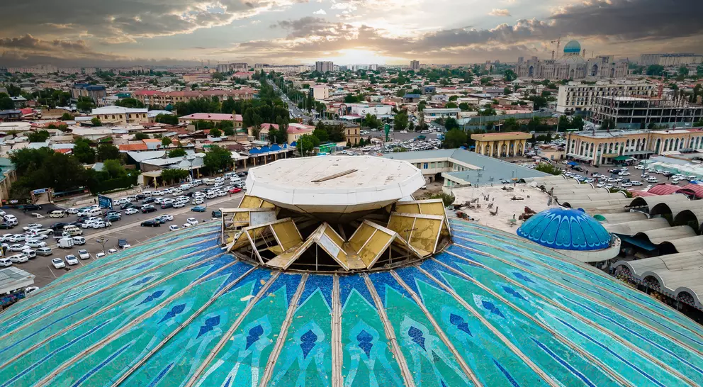 Aerial view of the Chorsu market in Tashkent, Uzbekistan