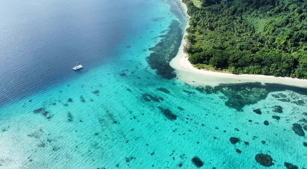 Aerial view of island coast