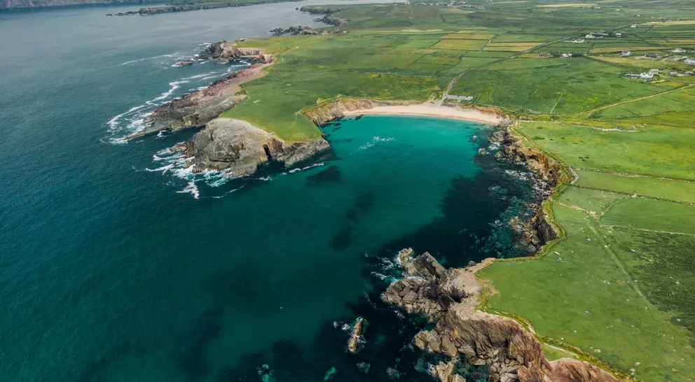 Scenic aerial view of the peninsula seaside in summer