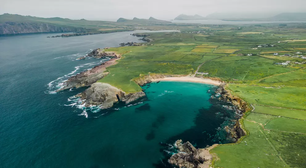 Scenic aerial view of the peninsula seaside in summer