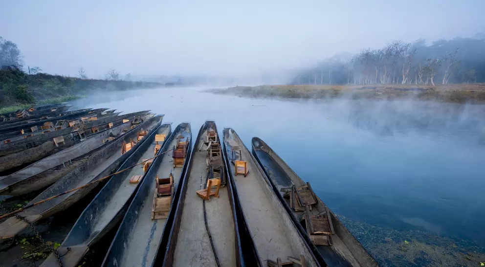 Boats anchoring in East Rapti River