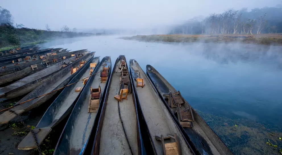 Boats anchoring in East Rapti River