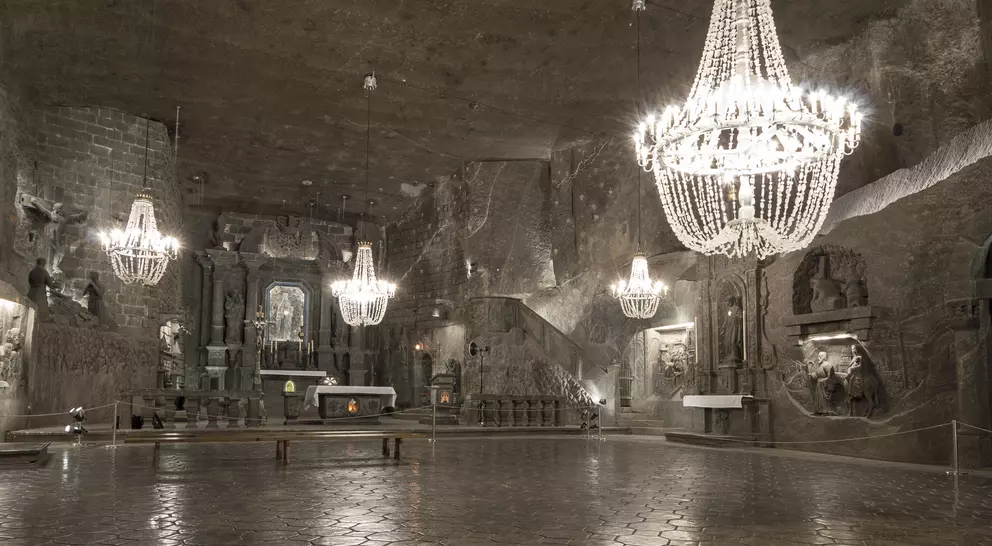 Illuminated, Underground Saint Kinga Chapel in the Salt Mine in Wieliczka