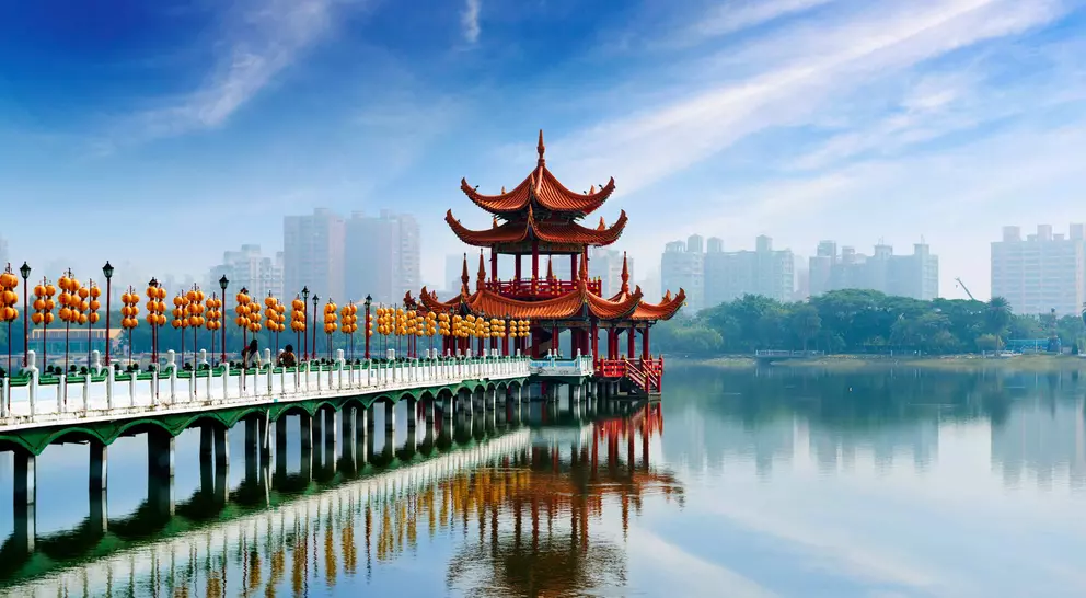 Floating temple on the Lotus Pond, is the largest man-made pond in Zuoying district in Kaohsiung