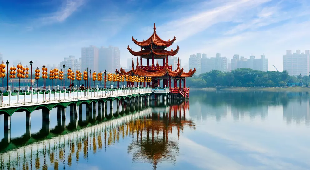 Floating temple on the Lotus Pond, is the largest man-made pond in Zuoying district in Kaohsiung