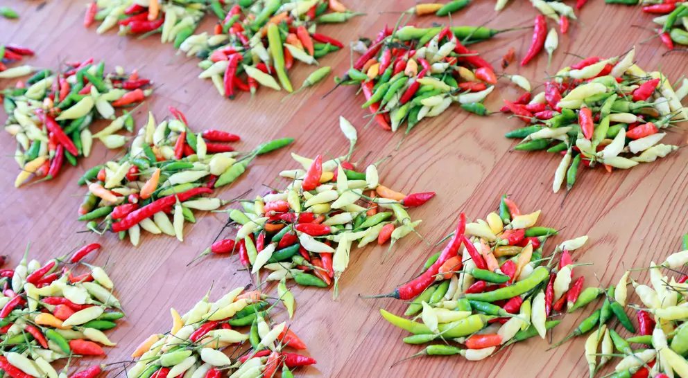 Hot Chili peppers at a market in Victoria, Mahe Island, Seychelles