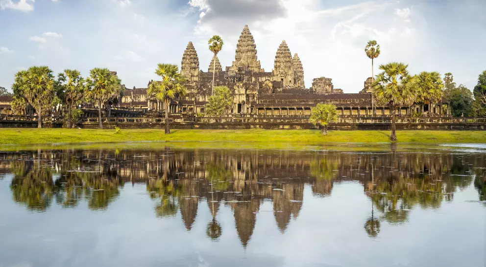 Temple of Angkor Wat reflected in the lake near Siem Reap, Cambodia
