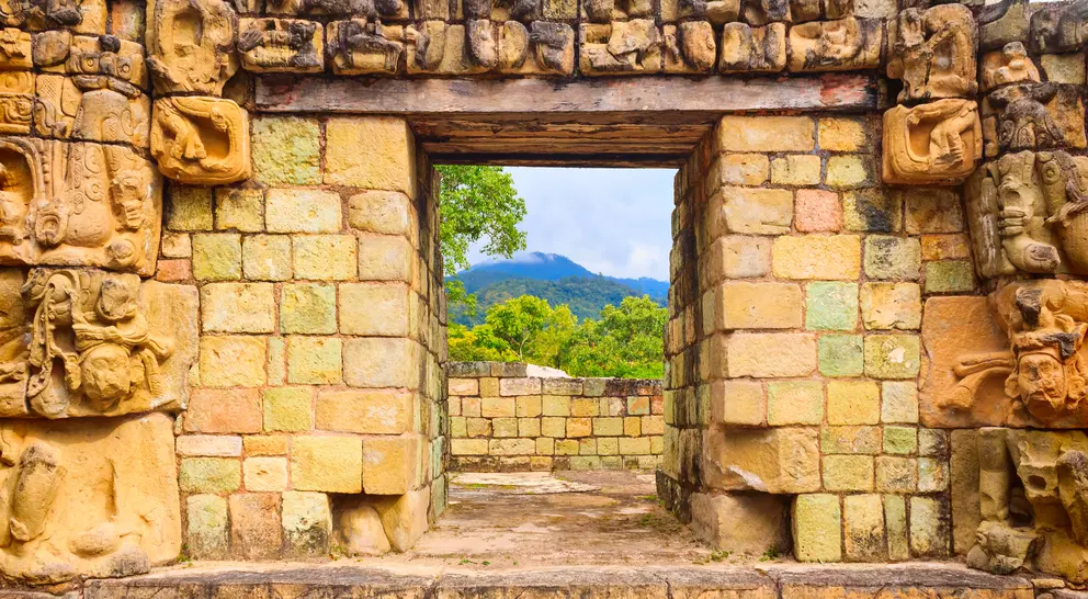 An ancient ornate doorway in Copan, Honduras. 