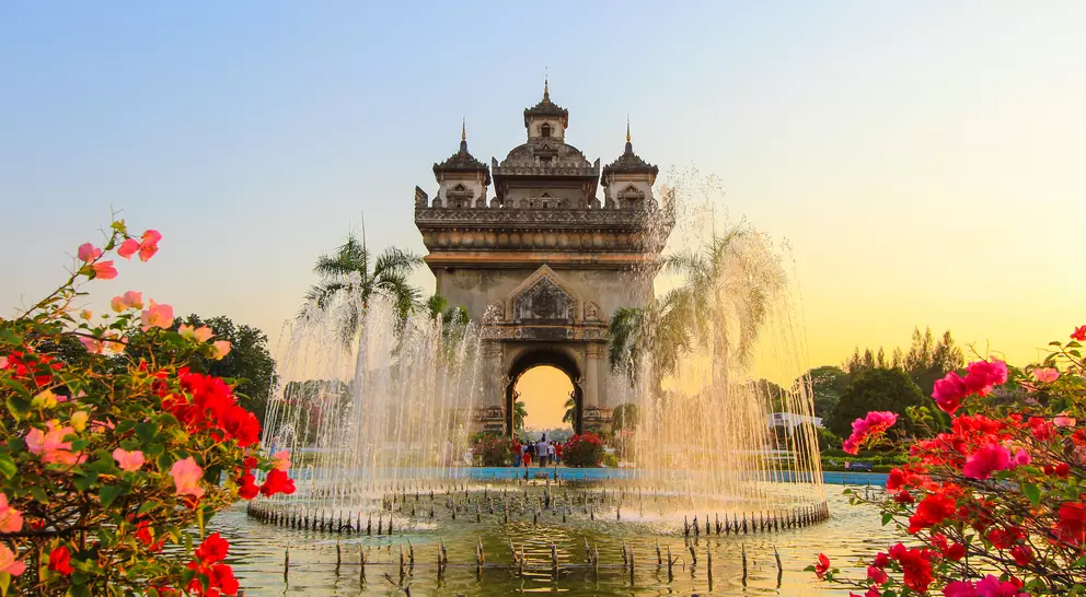 Patuxai monument on Lang Xang Avenue in the centre of Vientiane, Laos