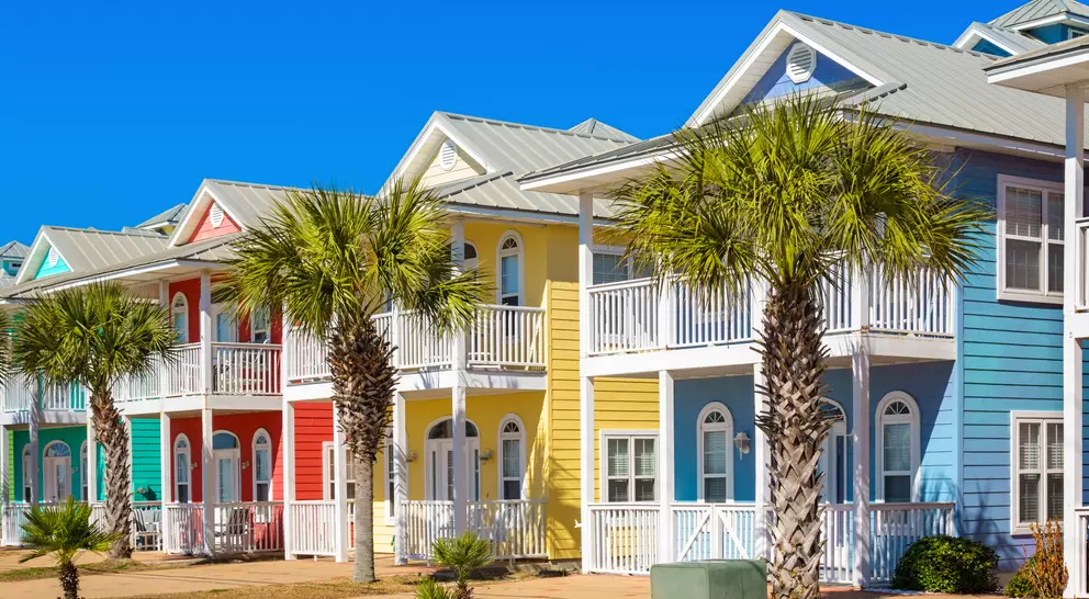 Colourful homes along the beach in Panama City Beach