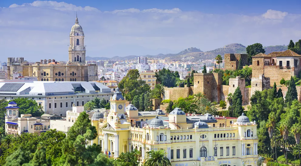 Cityscape at the Cathedral, City Hall and Alcazaba citadel
