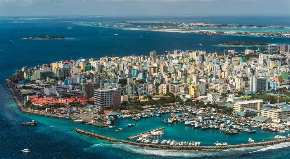 Aerial view of Malé, the densely populated capital of the Maldives