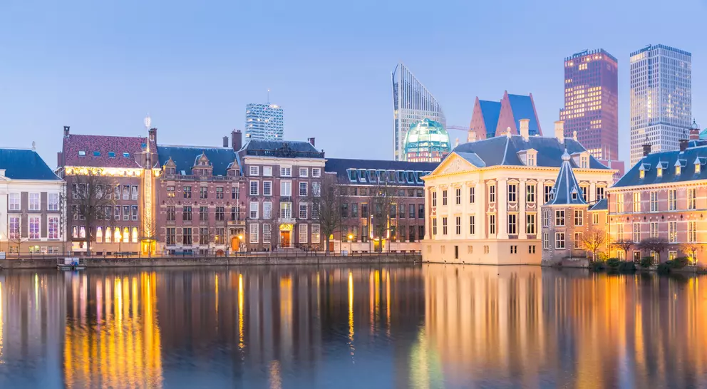 Binnenhof palace, place of Parliament in The Hague at dusk