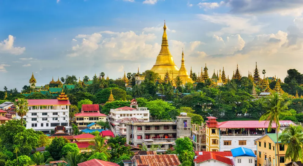 Yangon, Myanmar skyline with Shwedagon Pagoda