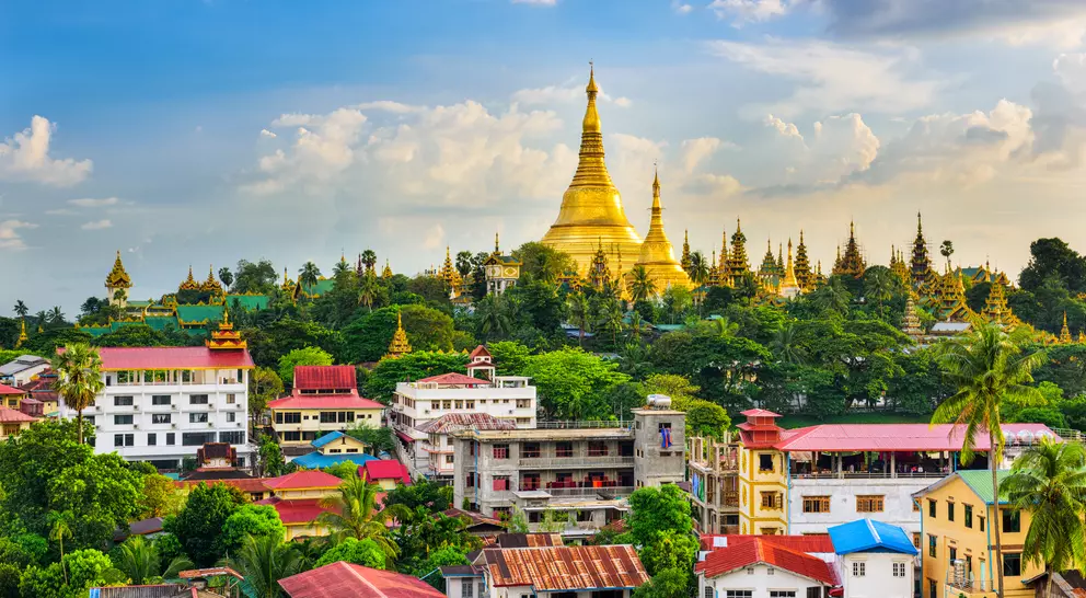 Yangon, Myanmar skyline with Shwedagon Pagoda