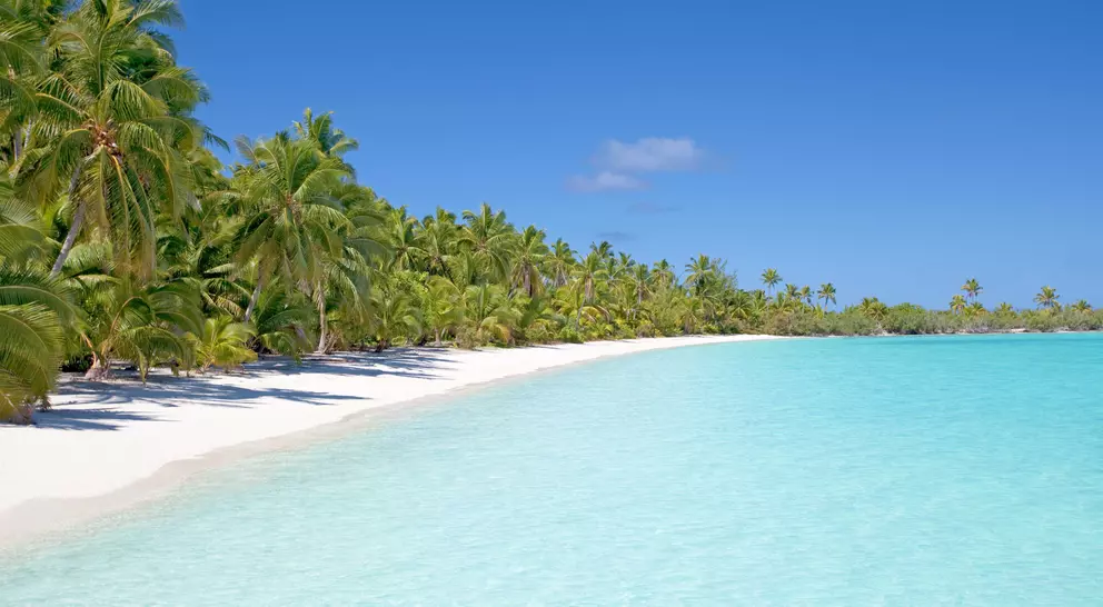Aitutaki in the Cook Islands, South Pacific has idyllic lagoons with white sand and clear water