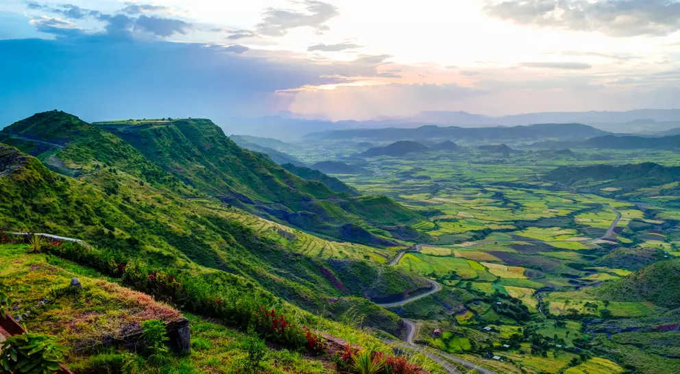 Panorama of Semien mountains and valley around Lalibela, Ethiopia
