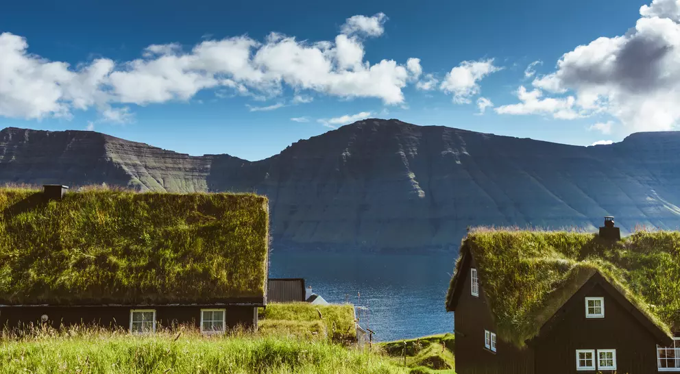 Village at saksun with grass on the roof