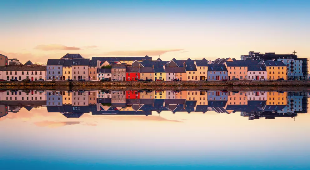 Beautiful panoramic sunset view over The Claddagh Galway in Galway city, Ireland