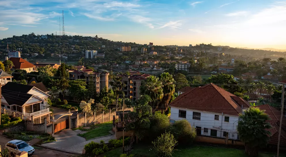a landscape view of Kampala, the Ugandan capital at sunrise