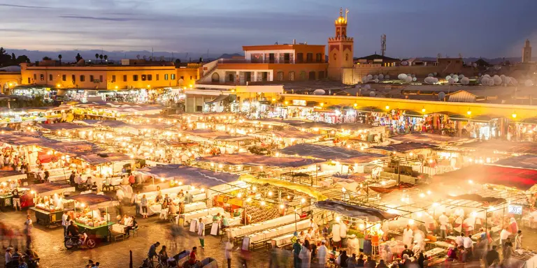 Djemaa El Fna, Marrakesh's main square in Morocco.