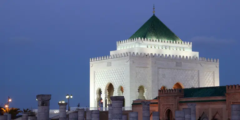 Mausoleum of Mohammed V at dusk in Rabat Morocco