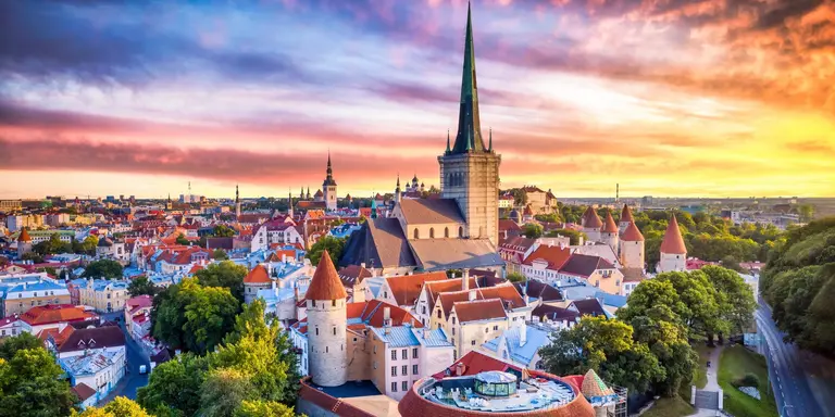Tallinn Old Town aerial view from fat Margaret tower at sunset