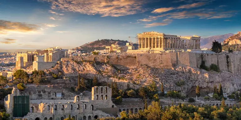 The Acropolis of Athens, Greece, with the Parthenon Temple during sunset