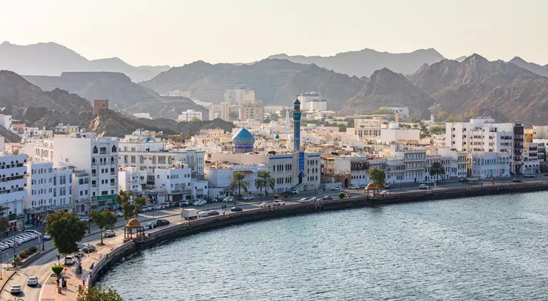 The waterfront and harbor in Muttra, one of Oman's port locations