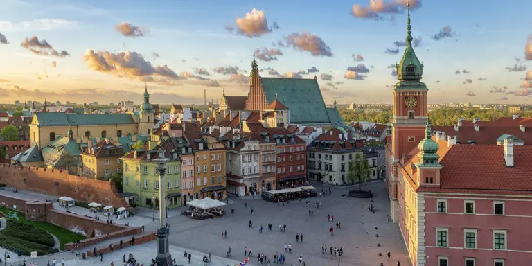 Royal castle and old town at sunset