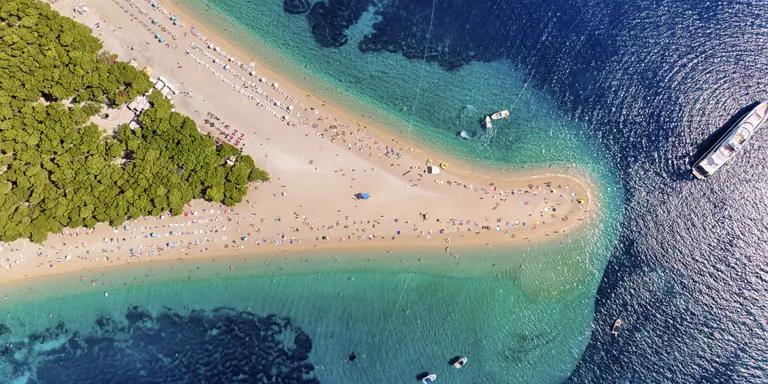 Aerial view of Zlatni Rat Beach in Brac Island, Dalmatian Region
